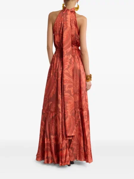 Rochie maxi Etro cu model floral cu imagine plisată roșu