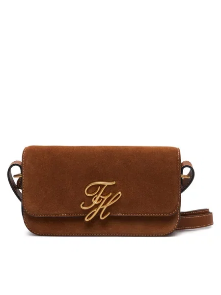 Geantă Tommy Hilfiger Script Leather Crossover Suede maro