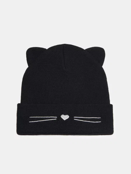 Sinsay Čepice beanie s 3D oušky a příměsí viskózy černá