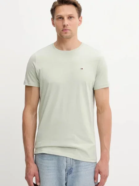 Тениска Tommy Jeans бяло с изчистен дизайн зелено