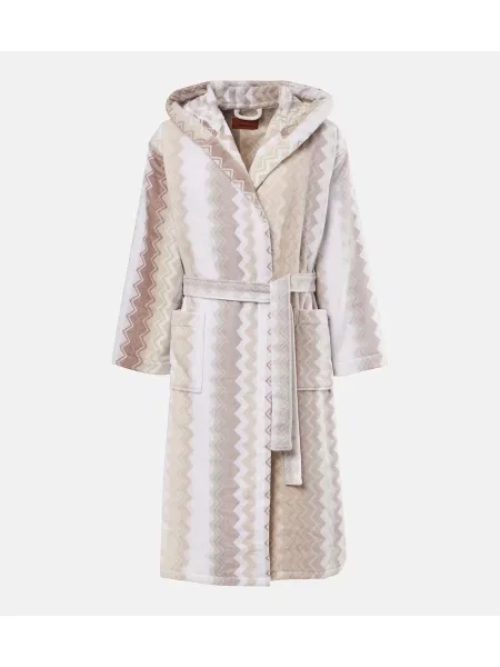 Szlafrok Missoni Home z kapturem frotte beżowy