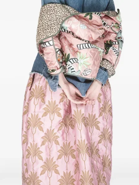 Fustă midi Odeeh cu model floral până la genunchi roz