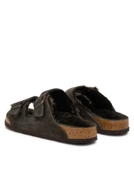 Pantofle Birkenstock z ovčí kůže hnědé