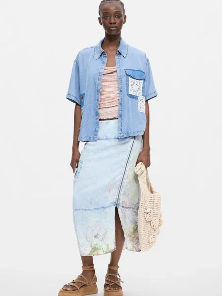 Desigual Blúzka modrá denim / svetlomodrá biela