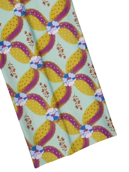 Pantaloni Paula cu model floral cu imagine plisate verde