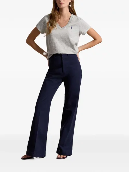 Πλεκτό πουκάμισο Polo Ralph Lauren με κέντημα με λαιμόκοψη v λευκό