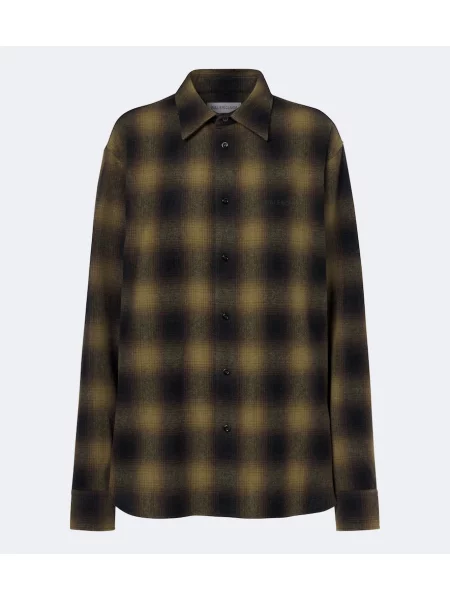 Top Balenciaga de lână în carouri verde