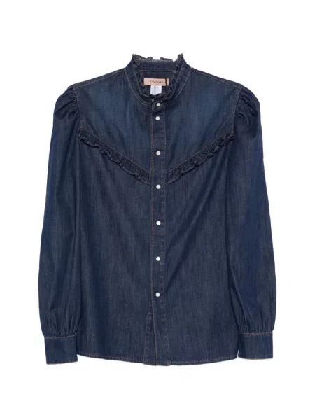 Długa koszula Twinset z falbankami niebieska