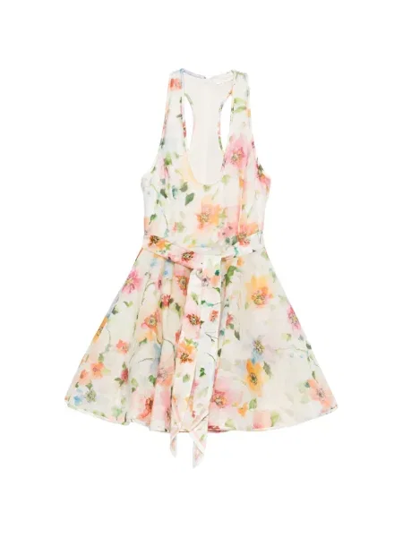 Sukienka mini Zimmermann bez rękawów w kwiatki z nadrukiem biała