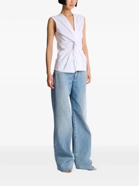 Bluză Balmain cu decolteu în V drapată alb