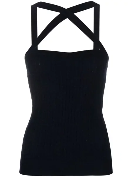 Top Patou tricotate cu gât halter albastru