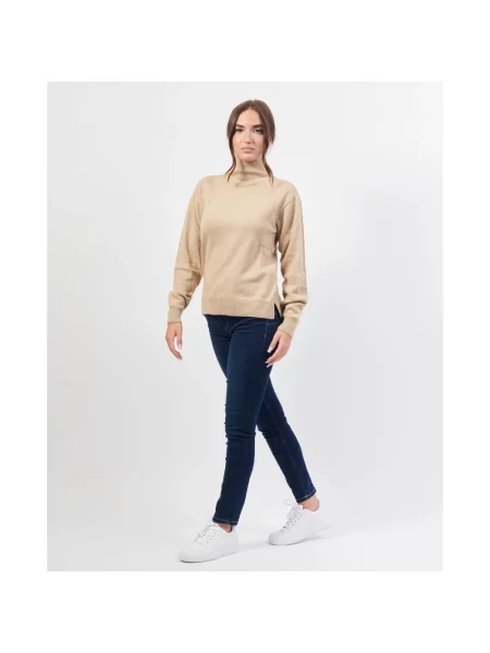 Sweter z golfem Armani Exchange wełniany do golfa beżowy