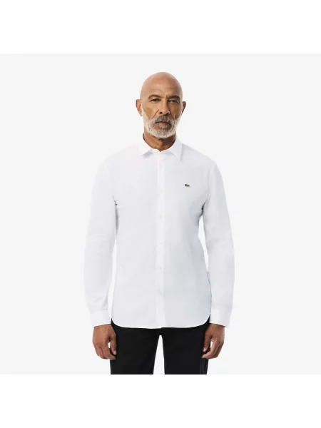 Lacoste Elastyczna Koszula Z Bawełnianej Popeliny Slim Fit biała