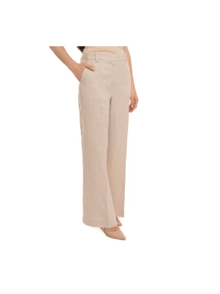 Lniane spodnie Weekend Max Mara beżowe