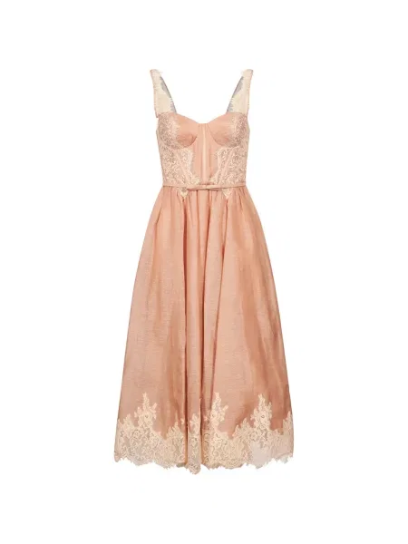 Cu centură rochie midi Zimmermann din dantelă roz