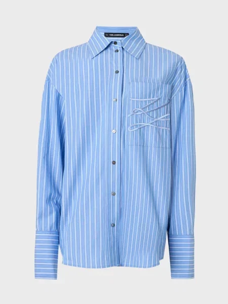 Смугаста сорочка Karl Lagerfeld з автографом блакитна