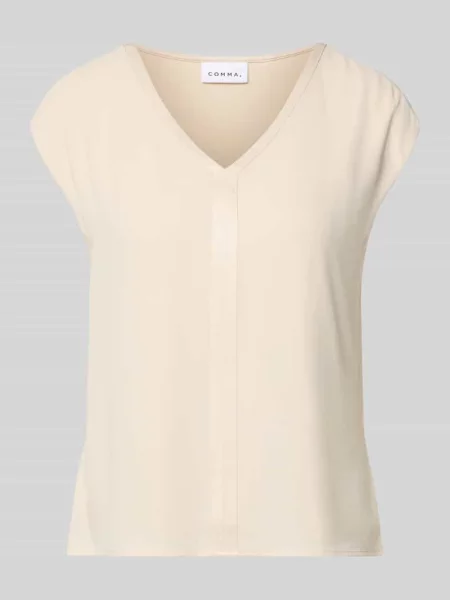 T-shirt z dekoltem w serek Comma beżowa