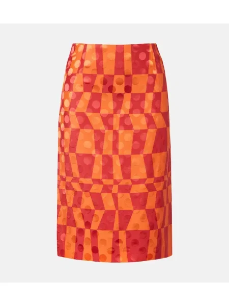 Fustă midi Dries Van Noten din satin până la genunchi portocaliu