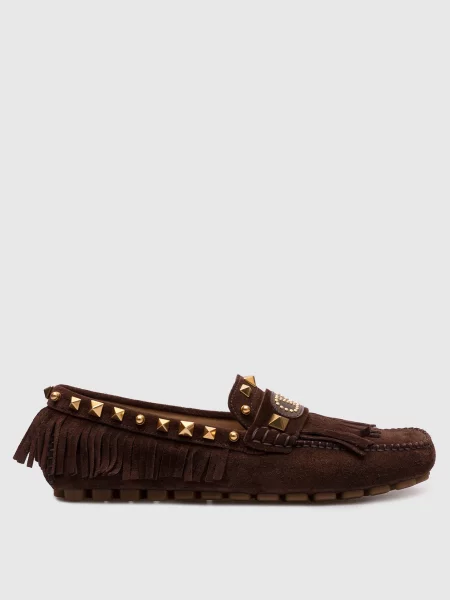 Замшеві мокасини Rockstud з бахромою Valentino коричневі