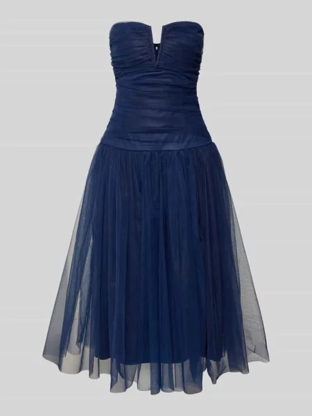 Sukienka koktajlowa o długości do kolan z dekoltem w serek Lace & Beads granatowa