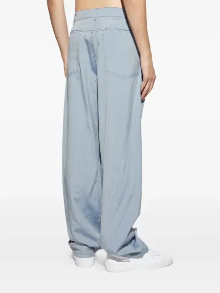 Pantaloni Giorgio Armani de mătase plisate albastru