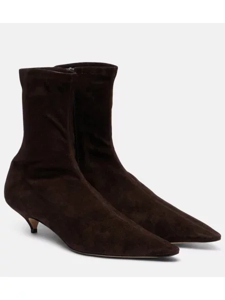 Cizme scurte The Row din piele de căprioară maro