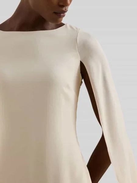 Sukienka koktajlowa o linii a z peleryną Lauren Ralph Lauren beżowa