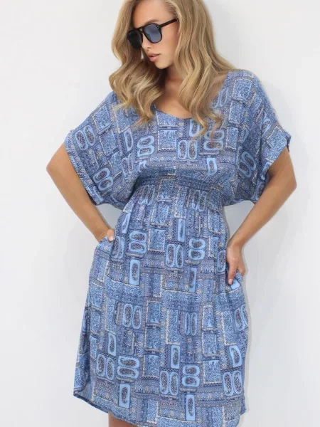 Trend Alaçatı Stili Poletna obleka svetlo modra / temno modra bela