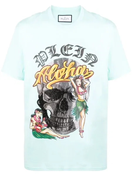 Tricou Philipp Plein scurt tip Hawaii albastru