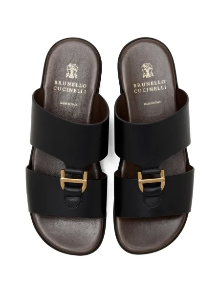 Sandale Brunello Cucinelli din piele cu cataramă negru
