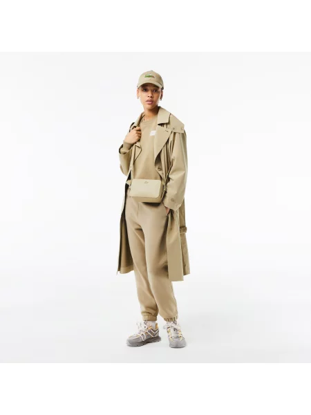 Кожаная сумка через плечо Lacoste бежевая
