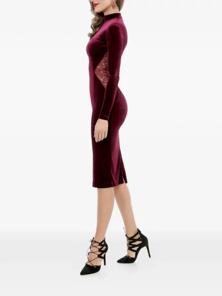 Rochie midi Roserry de catifea roșu
