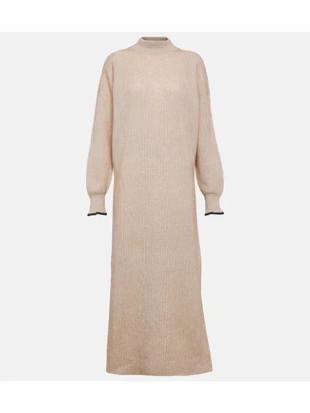 Sukienka midi Brunello Cucinelli z alpaki do kolan garniturowa szara