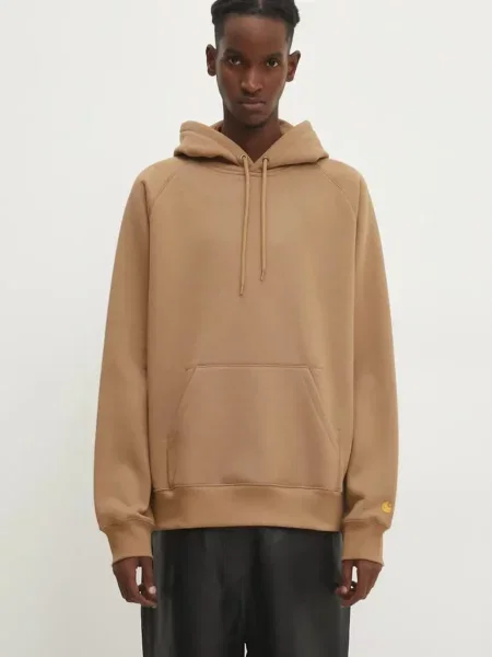Carhartt WIP Hooded Chase Sweat Peanut Mężczyźni Bluzy i bluzy z kapturem Carhartt WIP Jasnobrązowy Size: M beżowa