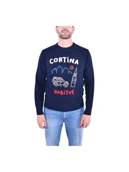 Sweter Mc2 Saint Barth wełniany z okrągłym dekoltem niebieski