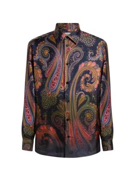 Cămașă Etro de mătase cu imagine cu model paisley albastru