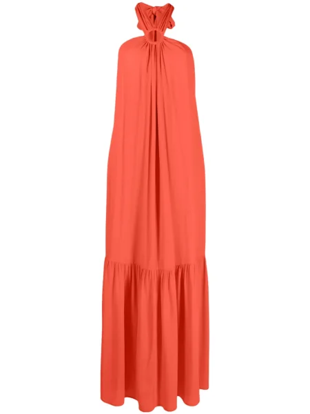 Rochie maxi Erika Cavallini plisată cu gât halter lungă roșu