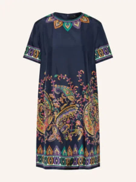 Etro Jedwabna Sukienka blau pomarańczowa