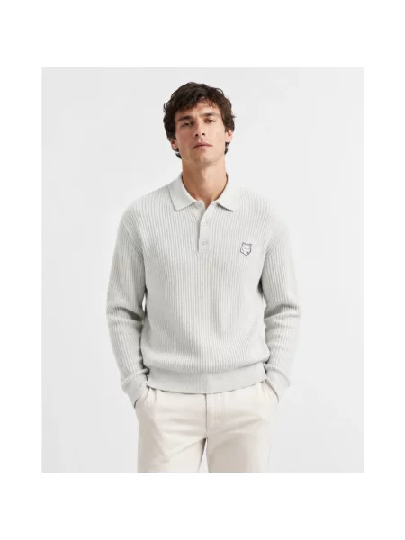 Koszulka polo Maison Kitsune wełniana szara