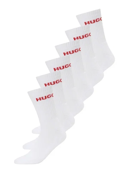 HUGO nogavice z bombažem 6P QS RIB LOGO CC paket 6 kosov bela