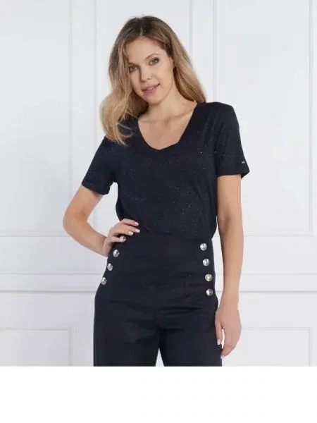 Tommy Hilfiger Póló REG V-NK FEM METALLIC SS kék