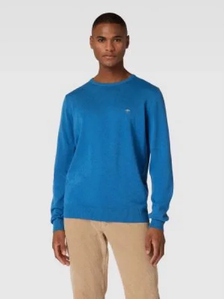 Sweter z dzianiny z wyhaftowanym logo Fynch-hatton niebieski