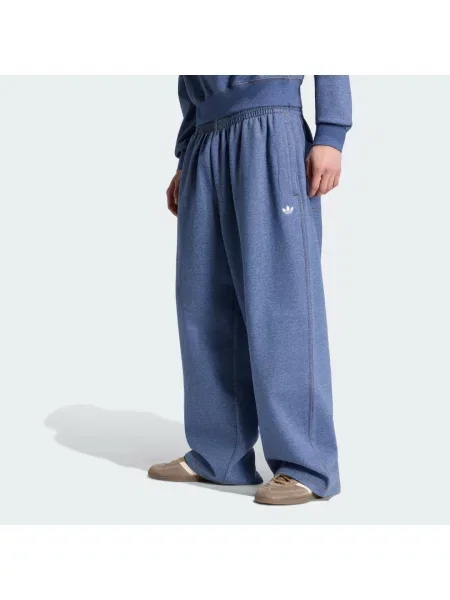 MELANŻOWE SPODNIE TREFOIL ESSENTIALS TYPU BAGGY BEZ MANKIETÓW niebieskie