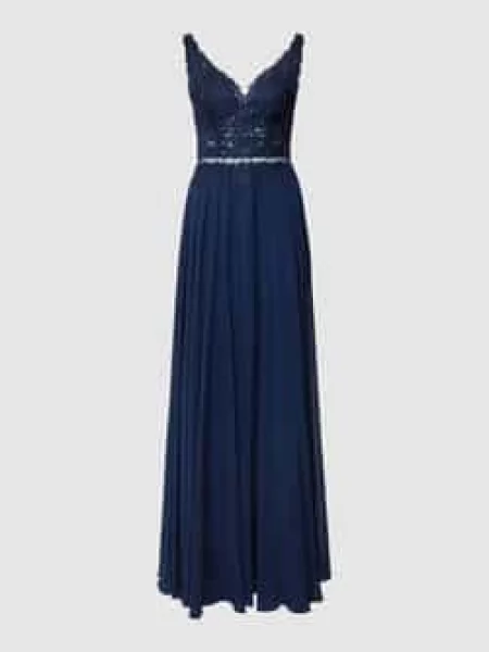 Sukienka wieczorowa z koronkowym obszyciem Mascara granatowa