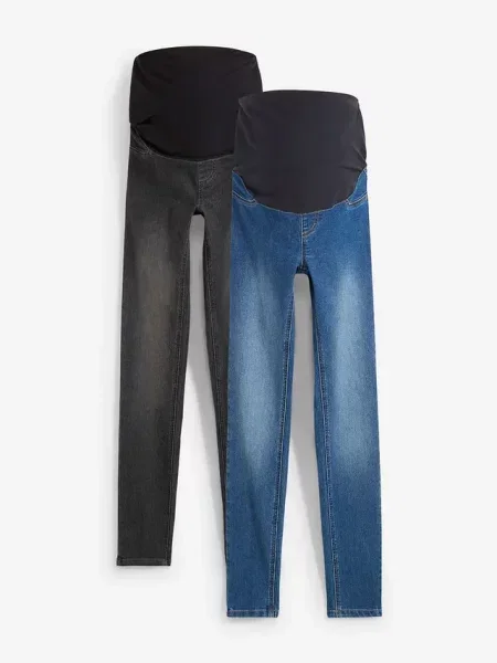Jegginsy ciążowe z bawełną 2 pary Skinny niebieskie