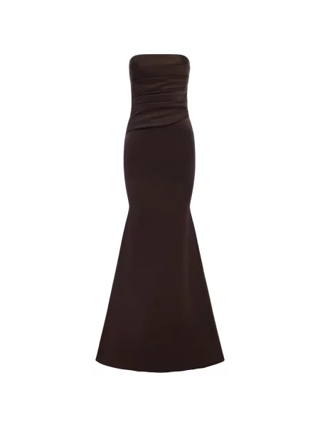 Rochie maxi Alex Perry cu volane fără bretele maro