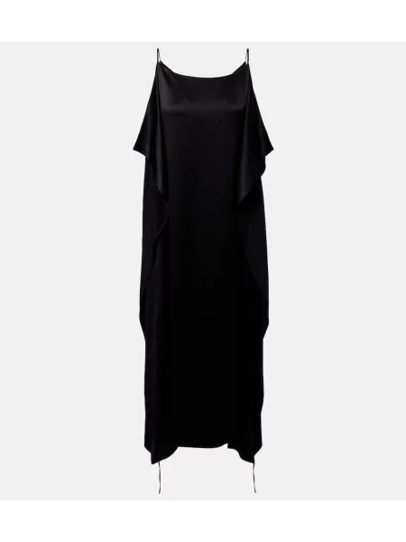 Rochie midi The Row de mătase cu volane până la genunchi negru
