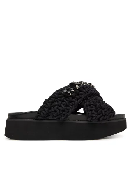 INUIKII Șlapi WOVEN STONES cu adaos de piele negru