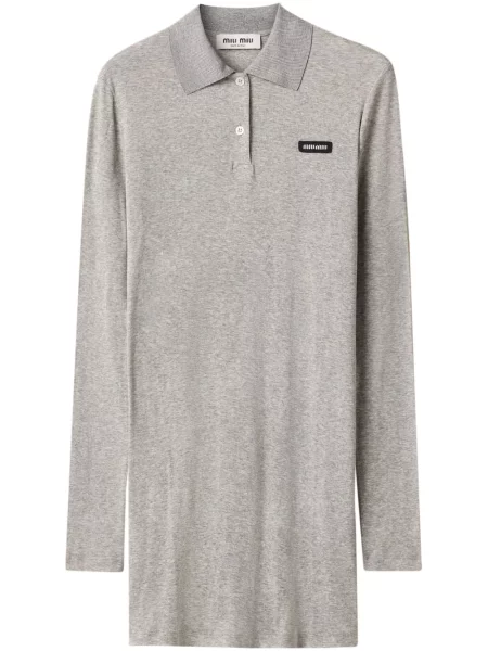 Dzianinowa sukienka mini Miu Miu garniturowa prążkowana szara