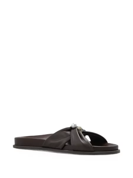 Sandale Jimmy Choo cu perle din piele maro